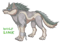 Size: 783x572 | Tagged: safe, artist:wolfymewmew, link (wolf form), link (zelda), canine, mammal, wolf, feral, nintendo, the legend of zelda, the legend of zelda: twilight princess, 2d, chains, english text, male, simple background, solo, solo male, text, traditional art, white background