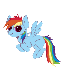 Size: 282x300 | Tagged: safe, artist:hioming, rainbow dash (mlp), equine, fictional species, mammal, pegasus, pony, feral, friendship is magic, hasbro, my little pony, 2013, 2d, 2d animation, animated, blue body, blue feathers, feathered wings, feathers, female, flapping, flying, gif, hair, mare, rainbow hair, rainbow tail, solo, solo female, tail, wings
