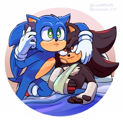 Size: 1450x1450 | Tagged: safe, artist:lucia88956289, shadow the hedgehog (sonic), sonic the hedgehog (sonic), hedgehog, mammal, anthro, sega, sonic the hedgehog (series), duo, duo male, male, males only
