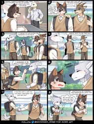 Size: 1554x2048 | Tagged: safe, artist:brownies_shibe, oc, oc only, bovid, canine, dog, elephant, goat, mammal, anthro, comic, male