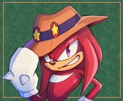 Size: 1668x1377 | Tagged: safe, artist:ifoundyoufaker, knuckles the echidna (sonic), echidna, mammal, monotreme, anthro, sega, sonic the hedgehog (series), sonic the hedgehog ova, clothes, hat, headwear, male, solo, solo male
