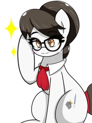 Size: 768x1024 | Tagged: safe, artist:zeon_starlight, raven inkwell (mlp), earth pony, equine, fictional species, mammal, pony, feral, friendship is magic, hasbro, my little pony, 2021, brown hair, brown mane, brown tail, female, glasses, hair, mane, mare, solo, solo female, tail, white body