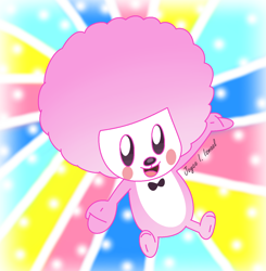 Size: 1348x1377 | Tagged: safe, artist:harmonybunny2023, tibby (rhythm heaven), bear, mammal, anthro, nintendo, rhythm heaven, bow, bow tie, clothes, cub, male, open mouth, raised hand, signature, solo, solo male, tongue, young