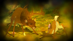 Size: 1024x576 | Tagged: safe, artist:siroutlaw, bambi (bambi), the great prince of the forest (bambi), cervid, deer, mammal, feral, bambi (film), disney, duo, duo male, father, father and child, father and son, fawn, male, males only, son, young