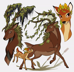 Size: 2733x2677 | Tagged: safe, artist:coapunk, bambi (bambi), the great prince of the forest (bambi), cervid, deer, mammal, feral, bambi (film), disney, duo, duo male, father, father and child, father and son, fawn, leaf, male, males only, son