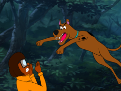Size: 4000x3000 | Tagged: safe, artist:ledorean, scooby-doo (scooby-doo), velma dinkley (scooby-doo), canine, dog, great dane, human, mammal, feral, hanna-barbera, scooby-doo (franchise), attacking, female, hbo max, karma, male, velma (series), velma dinkley (velma)