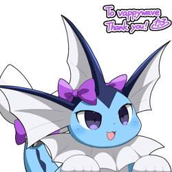 Size: 960x960 | Tagged: safe, artist:tontaro, oc, oc only, eeveelution, fictional species, mammal, vaporeon, feral, nintendo, pokémon, 2022, 2d, 2d animation, animated, blinking, commission, digital art, english text, eyelashes, eyes closed, female, fins, gif, open mouth, signature, solo, solo female, tail, tail wag, text, tongue