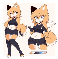 Size: 1086x1103 | Tagged: safe, artist:z_zmag8, oc, oc only, canine, dog, mammal, shiba inu, anthro, belly button, bottomwear, clothes, crop top, female, midriff, short shorts, shorts, solo, solo female, topwear
