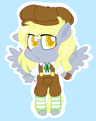 Size: 790x1000 | Tagged: safe, artist:dsstoner, derpy hooves (mlp), equine, fictional species, mammal, pegasus, pony, anthro, friendship is magic, hasbro, my little pony, 2023, anthrofied, blushing, chibi, clothes, feathered wings, feathers, female, heart, heart eyes, mare, socks, solo, solo female, spread wings, wingding eyes, wings