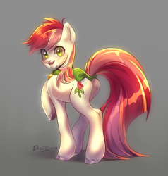 Size: 2000x2100 | Tagged: safe, artist:draco zero, roseluck (mlp), earth pony, equine, fictional species, mammal, pony, feral, friendship is magic, hasbro, my little pony, bow, butt, collar, commission, commissioner:doom9454, cute, female, long tail, mare, pet tag, pony pet, rosebutt, rosepet, solo, solo female, tail, tail bow
