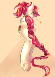 Size: 1500x2100 | Tagged: safe, alternate version, artist:draco zero, roseluck (mlp), equine, mammal, pony, feral, friendship is magic, hasbro, my little pony, alternate hairstyle, braid, collar, commission, commissioner:doom9454, cute, hair, hooves, long tail, pony pet, ponytail, rosepet, tail, underhoof