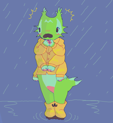 Size: 608x660 | Tagged: safe, artist:clownliver, oc, oc only, arthropod, caterpillar, insect, anthro, 6 arms, ambiguous gender, bipedal, boots, clothes, full body, ms paint, pixel art, rain, rain boots, raincoat, shoes, solo, solo ambiguous, standing