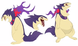 Size: 2048x1201 | Tagged: safe, artist:catsidhekit, fictional species, hisuian typhlosion, typhlosion, anthro, nintendo, pokémon, fire, licking, licking lips, male, open mouth, sharp teeth, slightly chubby, solo, solo male, starter pokémon, stomach bulge, tail, teeth, tongue, tongue out
