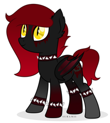 Size: 5181x5773 | Tagged: safe, artist:suramii, oc, oc only, oc:rose thorn, bat pony, equine, fictional species, mammal, pony, feral, friendship is magic, hasbro, my little pony, 2017, absurd resolution, bat wings, choker, female, folded wings, mare, simple background, smiling, solo, solo female, spiked choker, spiked wristband, transparent background, vector, webbed wings, wings, wristband