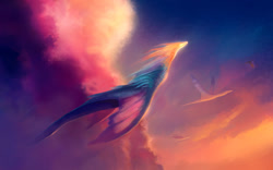 Size: 1280x800 | Tagged: safe, artist:elbardo, edit, dragon, fictional species, reptile, feral, cc by-nc-nd, creative commons, ambiguous gender, cloud, group, sky, webbed wings, wings
