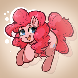 Size: 1919x1919 | Tagged: safe, artist:witchtaunter, pinkie pie (mlp), earth pony, equine, fictional species, mammal, pony, feral, friendship is magic, hasbro, my little pony, 2023, blue eyes, cute, eyelashes, female, fur, hair, happy, mane, mare, open mouth, pink body, pink fur, pink hair, pink mane, pink tail, solo, solo female, tail