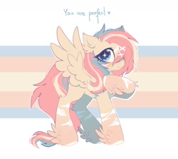 Size: 1680x1500 | Tagged: safe, artist:mirtash, fluttershy (mlp), equine, fictional species, mammal, pegasus, pony, feral, friendship is magic, hasbro, my little pony, 2022, abstract background, blushing, female, flag, heart, looking at you, pride, pride flag, solo, solo female, transgender, transgender pride flag, wingding eyes