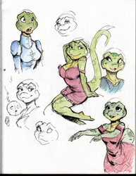 Size: 900x1164 | Tagged: safe, artist:jamilsart, gecko, lizard, reptile, anthro, arm behind head, barefoot, bedroom eyes, big breasts, big butt, bottomwear, breasts, butt, cleavage, clothes, dress, feet, female, green body, looking at you, open mouth, open smile, seductive, seductive eyes, seductive look, seductive pose, sitting, sketch, smiling, smiling at you, soles, solo, solo female, tail, thick thighs, thighs, toes, wide hips