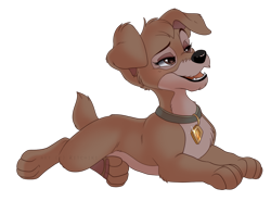Size: 1061x785 | Tagged: safe, artist:kitchiki, scamp (lady and the tramp), canine, dog, mammal, disney, lady and the tramp, collar, eyelashes, female, open mouth, open smile, rule 63, simple background, smiling, solo, solo female, transparent background
