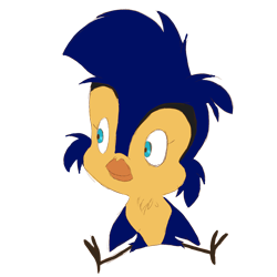 Size: 2048x2048 | Tagged: safe, artist:genderfluidtails, bird, bluebird, songbird, 2023, blue feathers, buster (we're back!), chick, cyan eyes, eyelashes, feathers, looking to the side, male, simple background, sitting, sketch, smiling, solo, solo male, transparent background, we're back! a dinosaur's story, yellow feathers