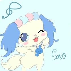 Size: 2048x2048 | Tagged: safe, artist:ryufairy_3, sapphie (jewelpet), canine, cavalier king charles spaniel, dog, mammal, spaniel, semi-anthro, jewelpet (sanrio), sanrio, ears, female, garland, solo, solo female, tail