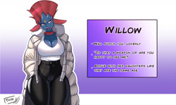 Size: 1818x1080 | Tagged: safe, artist:thyhsilverfeet, oc, oc only, fictional species, weavile, anthro, nintendo, pokémon, 2023, bedroom eyes, black nose, bottomwear, breasts, clothes, coat, digital art, ears, eyelashes, female, fur, hair, mature, mature female, open mouth, pants, reference sheet, sharp teeth, shirt, solo, solo female, tail, teeth, thighs, tongue, topwear, wide hips