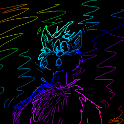 Size: 400x400 | Tagged: safe, artist:guppy, oc, oc only, cat, feline, mammal, anthro, 1:1, 2001, black background, low res, male, oekaki, open mouth, rainbow lines, scratchboard, simple background, solo, solo male