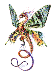 Size: 512x655 | Tagged: safe, artist:michele gault, dragon, fairy, fictional species, mammal, 1996, ambiguous gender, butterfly wings, pencil drawing, simple background, solo, solo ambiguous, traditional art, white background
