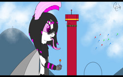 Size: 1280x800 | Tagged: safe, artist:carloscreations, oc, oc:millie white, arthropod, insect, moth, anthro, digital art, female, macro, macro/micro, size difference, theme park