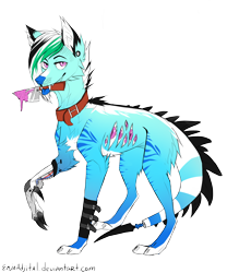 Size: 3000x3424 | Tagged: safe, artist:dethscript, oc, oc only, canine, mammal, feral, accessories, adoptable, ambiguous gender, blue body, blue fur, fur, holding, holding knife, holding object, knife, mouth hold, solo, solo ambiguous