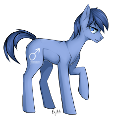 Size: 1588x1725 | Tagged: safe, artist:dethscript, oc, oc only, earth pony, equine, fictional species, mammal, pony, feral, fallout equestria, fallout, friendship is magic, hasbro, my little pony, 2016, blue body, blue eyes, blue fur, blue hair, blue tail, cutie mark, fallout equestria: project horizons, fur, gender symbol, hair, hooves, male, male symbol, raised hoof, side view, simple background, solo, solo male, tail, transparent background, unamused
