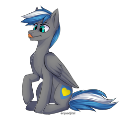 Size: 1024x980 | Tagged: safe, artist:dethscript, oc, oc only, equine, fictional species, mammal, pegasus, pony, feral, hasbro, my little pony, 2016, blue eyes, blue hair, blue tail, commission, feathered wings, feathers, fur, gray body, gray fur, gray wings, hair, male, simple background, sitting, solo, solo male, stallion, tail, transparent background, white hair, white tail, wings
