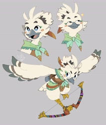Size: 3489x4096 | Tagged: safe, artist:deusexmakena, tulin (zelda), bird, fictional species, rito, anthro, nintendo, the legend of zelda, beak, bow (weapon), feathered wings, feathers, male, solo, solo male, weapon, winged arms, wings