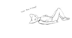 Size: 1219x652 | Tagged: safe, anonymous artist, cat, feline, mammal, anthro, black and white, english text, female, grayscale, lying down, monochrome, on back, on ground, sketch, solo, solo female, text