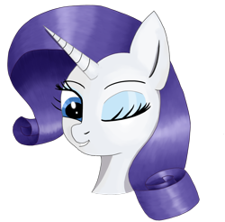 Size: 1754x1728 | Tagged: safe, artist:raritymylove, rarity (mlp), equine, fictional species, mammal, pony, unicorn, feral, friendship is magic, hasbro, my little pony, 2023, bust, cute, eyeshadow, female, hair, horn, looking at you, makeup, mane, mare, one eye closed, portrait, purple hair, purple mane, simple background, smiling, smiling at you, solo, solo female, transparent background, white body, winking