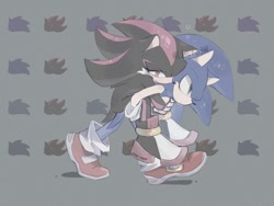 Size: 1024x768 | Tagged: safe, artist:lbsto3m, shadow the hedgehog (sonic), sonic the hedgehog (sonic), hedgehog, mammal, anthro, sega, sonic the hedgehog (series), carrying another, male, male/male, piggyback ride, shipping, sonadow (sonic)