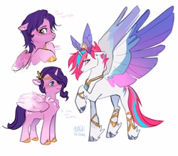 Size: 2786x2453 | Tagged: safe, artist:peachmichea, pipp petals (mlp), zipp storm (mlp), alicorn, equine, fictional species, mammal, pegasus, pony, feral, hasbro, my little pony, my little pony g5, spoiler:my little pony g5, 2023, alicornified, alternate hairstyle, chest fluff, circlet, colored wings, concave belly, crown, cute, diadem, duo, duo female, feathered fetlocks, feathered wings, feathers, female, females only, fluff, folded wings, gradient wings, hair, headwear, height difference, high res, hooves, horn, jewelry, mare, multicolored mane, multicolored wings, peytral, physique difference, race swap, raised hoof, regalia, royal sisters (g5), siblings, signature, simple background, sister, sisters, spread wings, unshorn fetlocks, white background, wings
