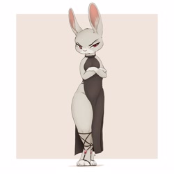 Size: 2500x2500 | Tagged: safe, artist:louart, oc, oc:zara (louart), fictional species, lagomorph, mammal, rabbit, undead, vampire, anthro, bottomwear, clothes, dress, female, side slit, solo, solo female, thick thighs, thighs, total sideslit, wide hips