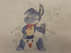 Size: 4032x3024 | Tagged: safe, artist:pinatasnpampers, canine, dog, mammal, terrier, dreamworks animation, go dog. go!, netflix, blue body, blue fur, cute, diaper, fur, male, scooch pooch (go dog. go!), solo, solo male, toony, traditional