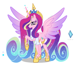 Size: 2377x2009 | Tagged: safe, artist:harmonyvitality-yt, artist:lisa-germany188yt, princess cadence (mlp), alicorn, equine, fictional species, mammal, pony, feral, friendship is magic, hasbro, my little pony, 2023, base used, crown, ethereal mane, female, hair, headwear, high res, hoof shoes, hooves, horn, jewelry, mane, mare, raised hoof, redesign, regalia, simple background, solo, solo female, spread wings, starry mane, tail, transparent background, wings