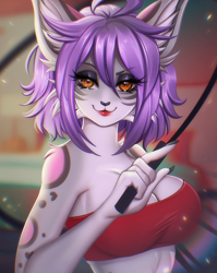 Size: 1112x1400 | Tagged: safe, artist:adorableinall, oc, oc only, cat, feline, mammal, anthro, 2023, bedroom eyes, breasts, bust portrait, clothes, commission, digital art, ears, eyelashes, female, fur, hair, looking at you, pose, solo, solo female, tank top, topwear, ych result
