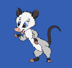 Size: 674x637 | Tagged: safe, artist:alexreynard, heather (over the hedge), mammal, marsupial, opossum, dreamworks animation, over the hedge, blue background, cute, open mouth, simple background, solo, waving