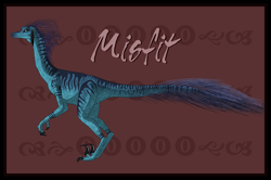 Size: 1029x685 | Tagged: safe, artist:sargesgrl12, oc, oc only, oc:misfit (sargesgrl12), dinosaur, feathered dinosaur, raptor, theropod, velociraptor, feral, 2d, claws, dinotopia, ear piercing, earring, feathers, female, looking at you, piercing, side view, signature, solo, solo female, text