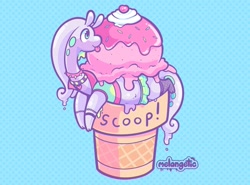 Size: 1777x1318 | Tagged: safe, artist:melangetic, fictional species, goodra, anthro, nintendo, pokémon, ambiguous gender, blep, bottomwear, clothes, collar, food, ice cream, ice cream cone, skirt, spiked collar, tail, tongue, tongue out