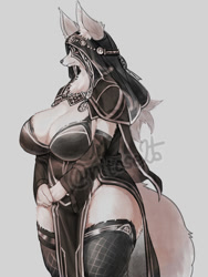 Size: 900x1200 | Tagged: safe, artist:nitose25, canine, fox, mammal, anthro, breasts, female, huge breasts, nun, nun's habit, solo, solo female, tail, thick thighs, thighs, wide hips