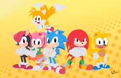 Size: 3100x2000 | Tagged: safe, artist:ericrod1996, amy rose (sonic), classic amy, classic knuckles, classic sonic, classic tails, knuckles the echidna (sonic), mighty the armadillo (sonic), miles "tails" prower (sonic), ray the flying squirrel (sonic), sonic the hedgehog (sonic), armadillo, canine, echidna, flying squirrel, fox, hedgehog, mammal, monotreme, rodent, squirrel, sega, sonic the hedgehog (series), female, group, male