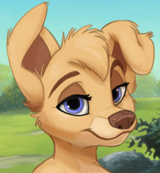 Size: 556x605 | Tagged: safe, artist:wugi, angel (lady and the tramp), canine, dog, mammal, mutt, feral, disney, lady and the tramp, blue eyes, female, headshot, solo, solo female
