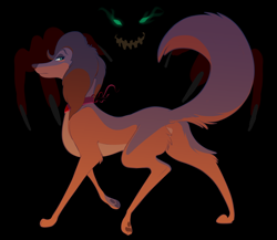 Size: 2300x2000 | Tagged: safe, artist:wugi, sasha (all dogs go to heaven), canine, dog, irish setter, mammal, feral, semi-anthro, all dogs go to heaven, sullivan bluth studios, 2d, black background, brown body, brown fur, butt, duo, female, female focus, fur, male, paw pads, paws, rear view, red (all dogs go to heaven), side view, simple background, solo focus, three-quarter view