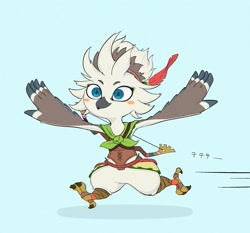 Size: 2048x1912 | Tagged: safe, artist:noupu1115, tulin (zelda), bird, fictional species, rito, anthro, nintendo, the legend of zelda, beak, bow (weapon), male, running, solo, solo male, weapon, winged arms