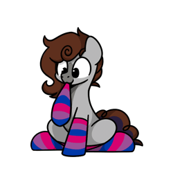 Size: 800x800 | Tagged: safe, artist:sugar morning, oc, oc only, oc:cj vampire, earth pony, equine, fictional species, mammal, pony, feral, hasbro, my little pony, 2d, 2d animation, ambiguous gender, animated, bisexual pride flag, bisexuality, clothes, commission, cute, digital art, flag, gif, hair, looking down, loop, mane, pride, pride flag, pride socks, simple background, socks, solo, transparent background, ych result